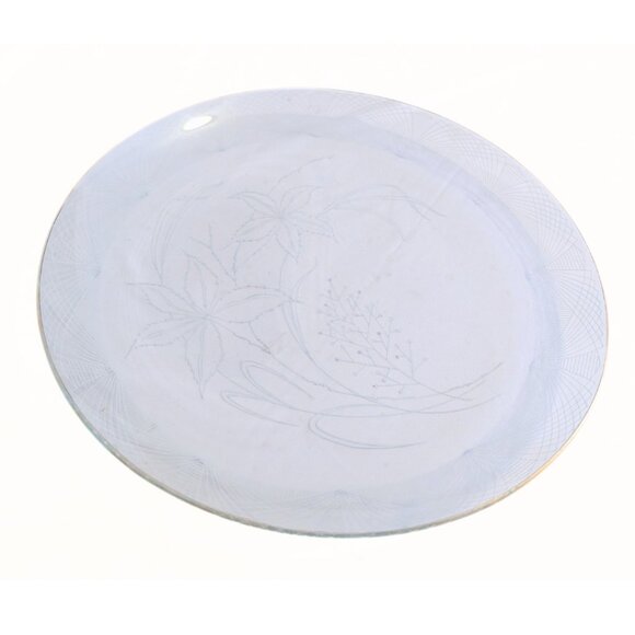 Vintage 50s Heye Filigran Glass Serving Dish Plate Platter Floral Gold Rim 12.5" - Picture 9 of 9
